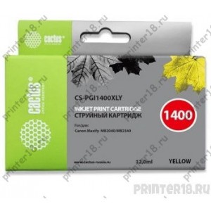 Картридж Cactus PGI-1400XL Y струйный для Canon MB2050/MB2350/MB2040/MB2340, желтый (12мл)